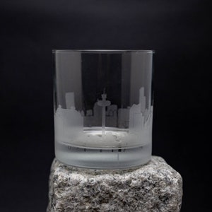 Liverpool England Skyline Custom Etched Old Fashioned Rocks Whiskey Cocktail Glass Barware Gift Personalized Engraved Cityscape Cup