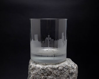 Liverpool England Skyline Custom Etched Old Fashioned Rocks Whiskey Cocktail Glass Barware Gift Personalized Engraved Cityscape Cup