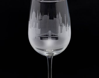 Budapest Hungary Skyline Wine Glass Tumbler & Stemless Wine Glass Etched Gift - Custom Stemware - Personalized Engraved Modern Cityscape
