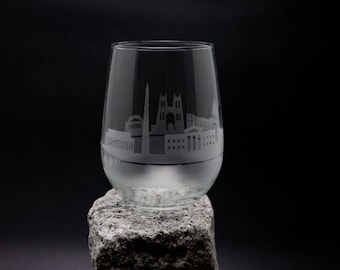 Washington D.C. Skyline Wine Glass Tumbler & Stemless Wine Glass Etched Gift - Custom Stemware - Personalized Engraved Modern Cityscape