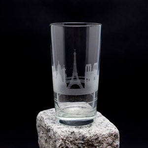 Paryż Francja Skyline Etched Collins Highball Cocktail Mojito Glass - Prezenty na zamówienie - Darmowa personalizacja - Grawerowana mapa miejskiego krajobrazu