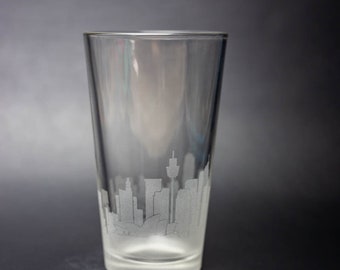 Bicchiere da pinta inciso sullo skyline di Sydney Australia Bicchiere da birra Bicchiere da acqua Bicchiere inciso personalizzato Regalo Paesaggio urbano moderno inciso personalizzato