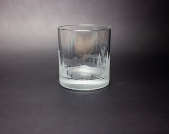 Aberdeen Scotland Skyline Custom Etched Old Fashioned Rocks Whiskey Cocktail Glass Barware Gift Personalized Engraved Cityscape Cup