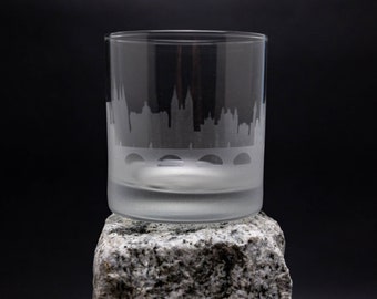 Prague Czech Republic Skyline Custom Etched Old Fashioned Rocks Whiskey Cocktail Glass Barware Gift Personalized Engraved Cityscape Cup