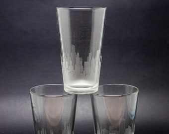 Request A Skyline Custom Etched Pint Glass Beer Cup Drinking Tumbler Personalized  Urban Cityscape Please Read Listing DetailsMap