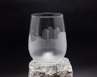 Las Vegas Nevada Skyline Wine Glass Tumbler & Stemless Wine Glass Etched Gift - Custom Stemware - Personalized Engraved Modern Cityscape