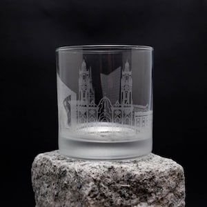 Barranquilla Colombia Skyline Cocktail Glass - FREE Customization - Whiskey Lover Gift - Urban Traveler Souvenir - Map Barware - rocks glass