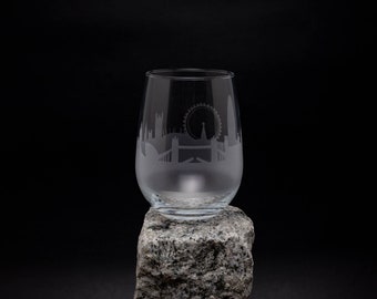 Londen Engeland (VK) Skyline Wijnglas Tumbler & Stemless Wijnglas Geëtst Cadeau - Aangepast glaswerk - Gepersonaliseerd gegraveerd modern stadsbeeld