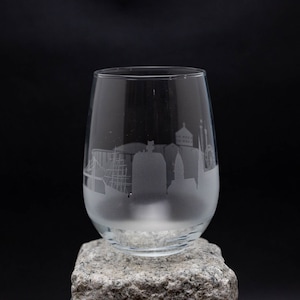 Gothenburg Sweden Skyline Wine Glass & Stemless Goblet -  FREE Personalization - Urban Traveler Souvenir - Etched City Landmark Map Keepsake
