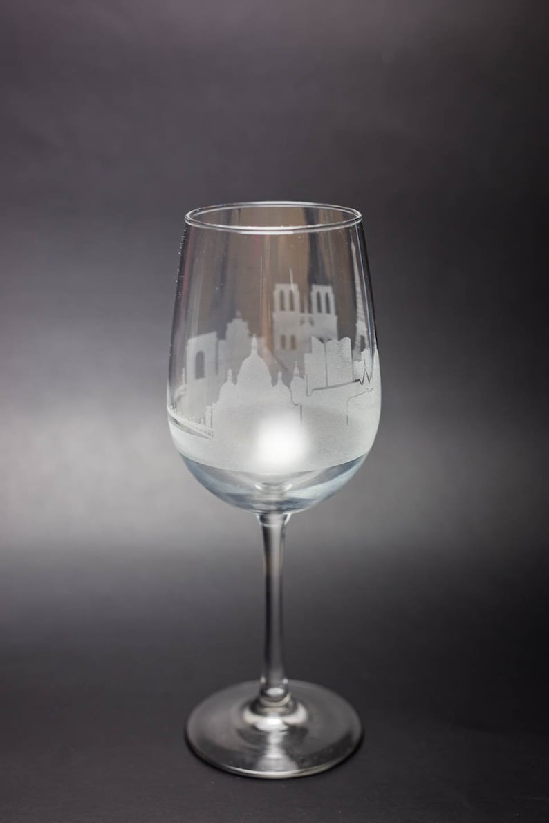 Paris France Skyline Wine Glass Tumbler & Stemless Wine Glass Etched Gift Custom Stemware Personalized Engraved Modern Cityscape image 10