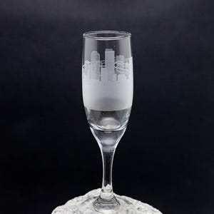 Denver Colorado Skyline Champagne Flute  - FREE Personalization -  Etched Urban City Landmark Map - Custom Barware Essentials