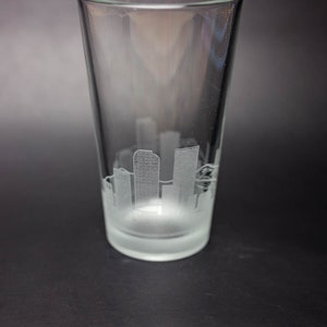 Denver Colorado Skyline Etched Pint Glass Beer Glass Water GlassEtched Gift Personalized Engraved Modern Cityscape