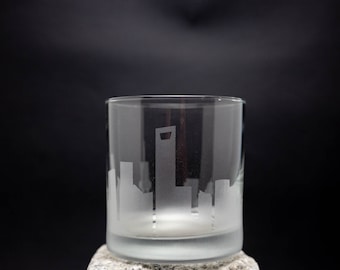 Shanghai China Skyline Custom Etched Old Fashioned Rocks Whiskey Cocktail Glass Barware Gift Personalized Engraved Cityscape Cup