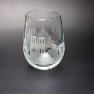 Paris France Skyline Wine Glass Tumbler & Stemless Wine Glass Etched Gift Custom Stemware Personalized Engraved Modern Cityscape image 3