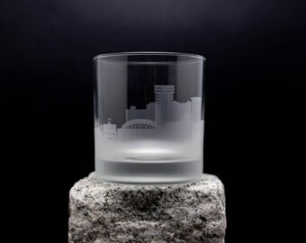 San Juan Puerto Rico Skyline Cocktail Glass -FREE Customization - Whiskey Lover Gift - Urban Traveler Souvenir - Map Barware - Rocks Glass