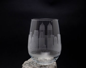 Mumbai India Skyline Wine Glass Tumbler & Stemless Wine Glass Etched Gift - Custom Stemware - Personalized Engraved Modern Cityscape