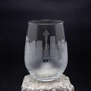 Setatle Washington Skyline Weinglas & Stemless Becher - KOSTENLOSE Personalisierung - Urban Traveller Souvenir - Geätztes Wahrzeichen der Stadt Andenken