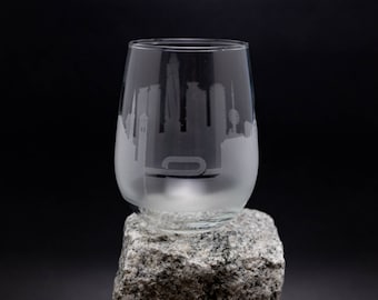 Sarajevo Bosnia Skyline Wine Glass Tumbler & Stemless Wine Glass Etched Gift - Custom Stemware - Personalized Engraved Modern Cityscape