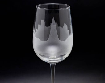 Reykjavik Iceland Skyline Wine Glass Tumbler & Stemless Wine Glass Etched Gift - Custom Stemware - Personalized Engraved Modern Cityscape