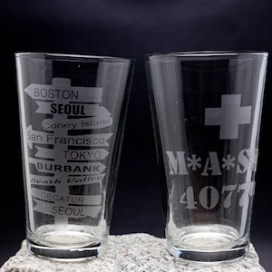 M*A*S*H 4077th (MASH) Etched Pint Glass M*A*S*H Beer Glass Set (Set of 2) Custom Engraved