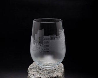 Scranton Pennsylvania Skyline Wine Glass Tumbler & Stemless Wine Glass Etched Gift - Custom Stemware Personalized Engraved Modern Cityscape