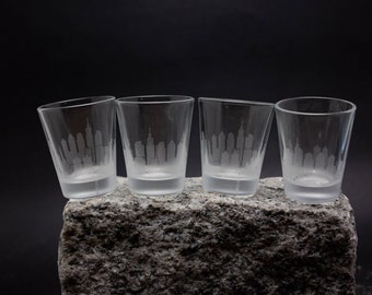 Philadelphia Pennsylvania Skyline set of 4 - 2 oz. shot glasses - custom barware - city glassware personalized modern engraved cityscape