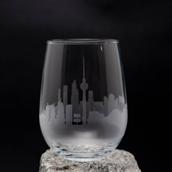 Berlin Germany Skyline Wine Glass Tumbler & Stemless Wine Glass Etched Gift - Custom Stemware - Personalized Engraved Modern Cityscape