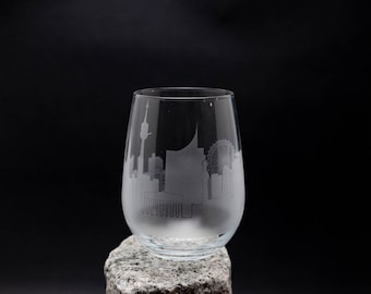 Vienna Austria Skyline Wine Glass & Stemless Goblet -  FREE Personalization - Urban Traveler Souvenir - Etched City Landmark Map Keepsake