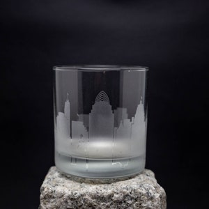 Cincinnati Ohio Skyline Etched Old Fashioned Rocks Whiskey Cocktail Glass  Barware Gift Personalized Engraved Cityscape Cup