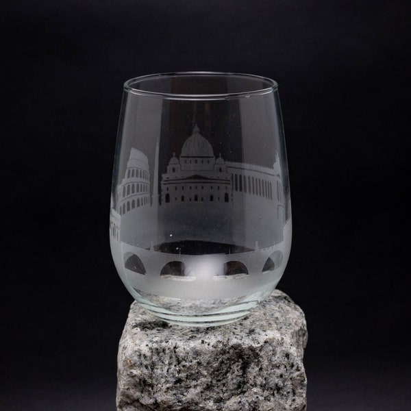 Rome Italy Skyline Wine Glass Tumbler & Stemless Wine Glass Etched Gift - Custom Stemware - Personalized Engraved Modern Cityscape