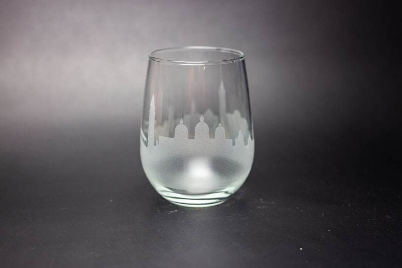 Venice Italy Skyline Wine Glass Tumbler & Stemless Wine Glass Etched Gift Custom Stemware Personalized Engraved Modern Cityscape image 2