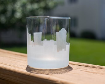 Greensboro North Carolina Skyline Custom Etched Old Fashioned Rocks Whiskey Cocktail Glass Barware Gift Personalized Engraved Cityscape Cup