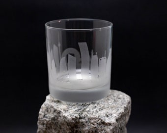 Baku Azerbaijan Skyline Custom Etched Old Fashioned Rocks Whiskey Cocktail Glass Barware Gift Personalized Engraved Cityscape Cup