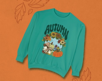 Autumn Sweatshirt, Fall Pumpkin Autumnal Leaf Sunflower, Comfort Colors