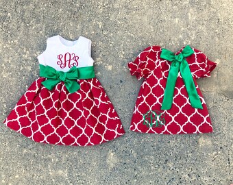 Andannby Little Sister Matching Christmas Dress Big Girl Green Santa Print Ruffle Playwear Holiday Xmas Dresses