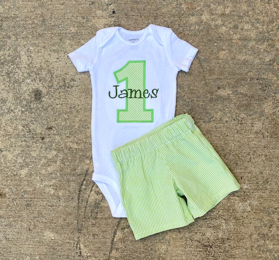 Baby Boy 1st Birthday Outfit Lime Green 