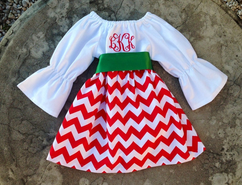 Girls Red Chevron Christmas Dress baby girl Christmas outfit image 1