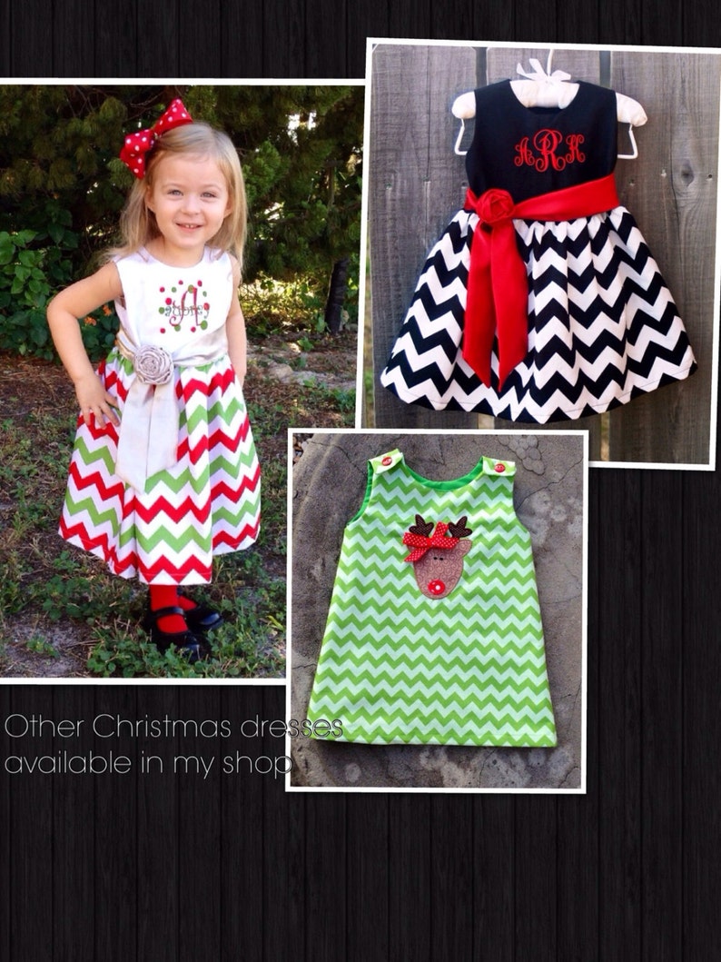 Girls Red Chevron Christmas Dress baby girl Christmas outfit image 2