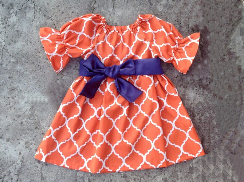 Little girl dresses girl fall outfit orange and navy blue | Etsy