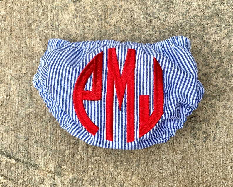 Baby Boy Diaper Cover Monogram Blue Seersucker Boy Clothes Etsy