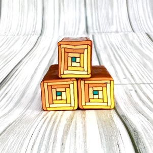 Log Cabin Pattern Cane Orange and Yellow, Raw Unbaked Polymer Clay Cane