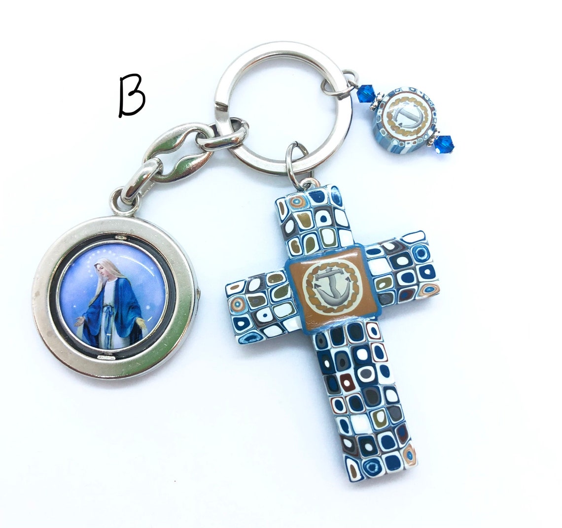 Cross Keychain Polymer Clay Christian Catholic Religious Etsy