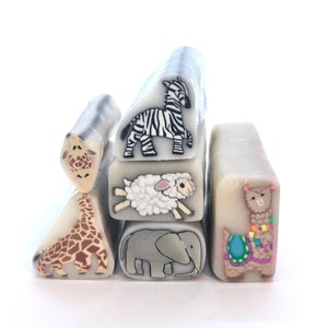 Small Animal Canes, Raw Unbaked Polymer Clay Cane, Giraffe Sheep Elephant Llama Zebra