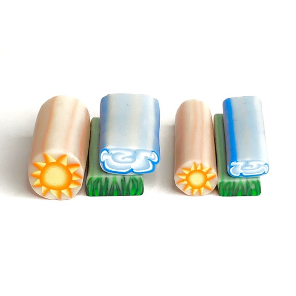 Summertime Accessories, Sun, Cloud and Grass Canes, Set of 3, Raw Unbaked Polymer Clay Cane