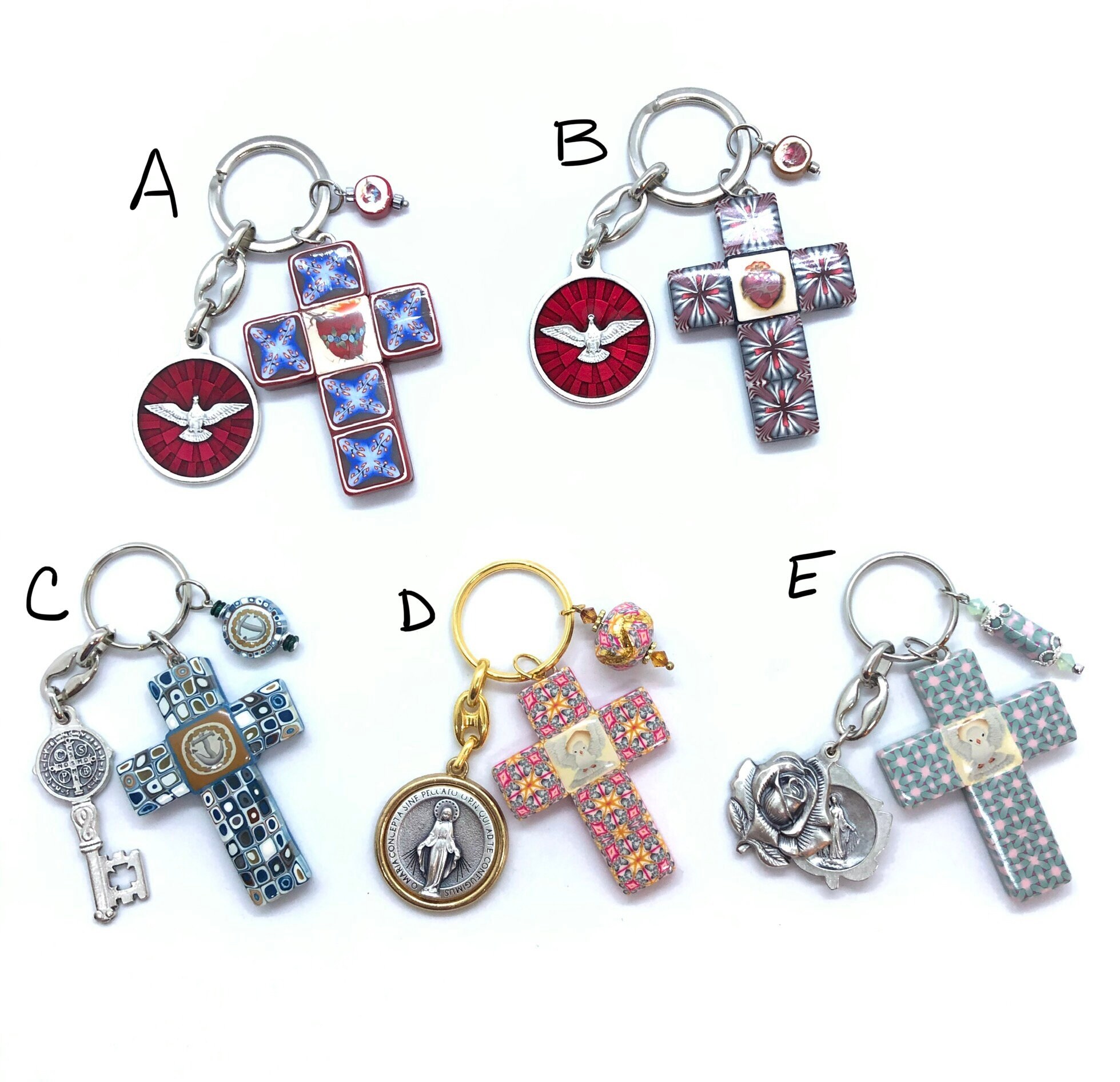 Cross Keychain Polymer Clay Christian Catholic Religious Etsy