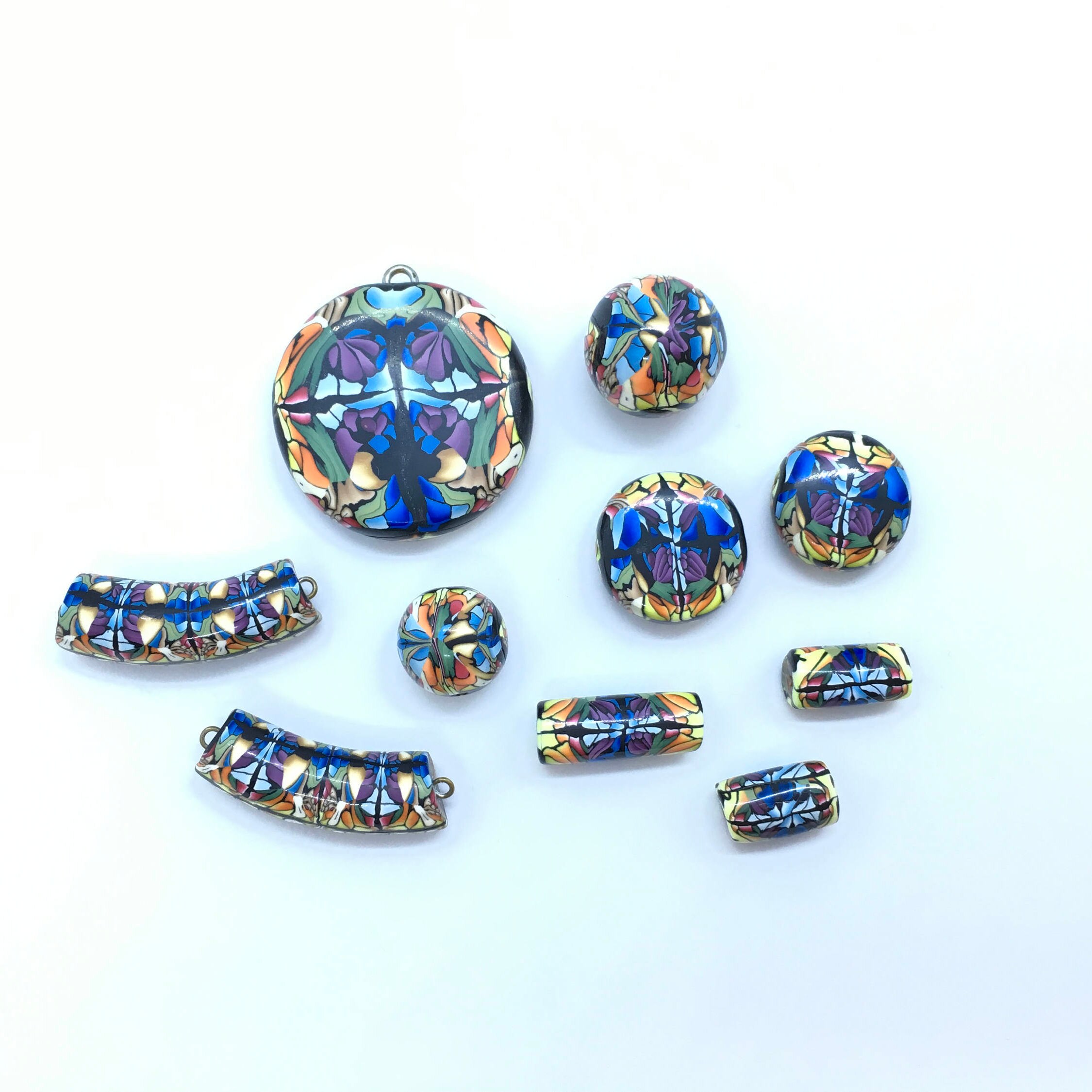 Polymer Clay Handmade Large Loose Bead Set With Large Pendant Etsy Canada