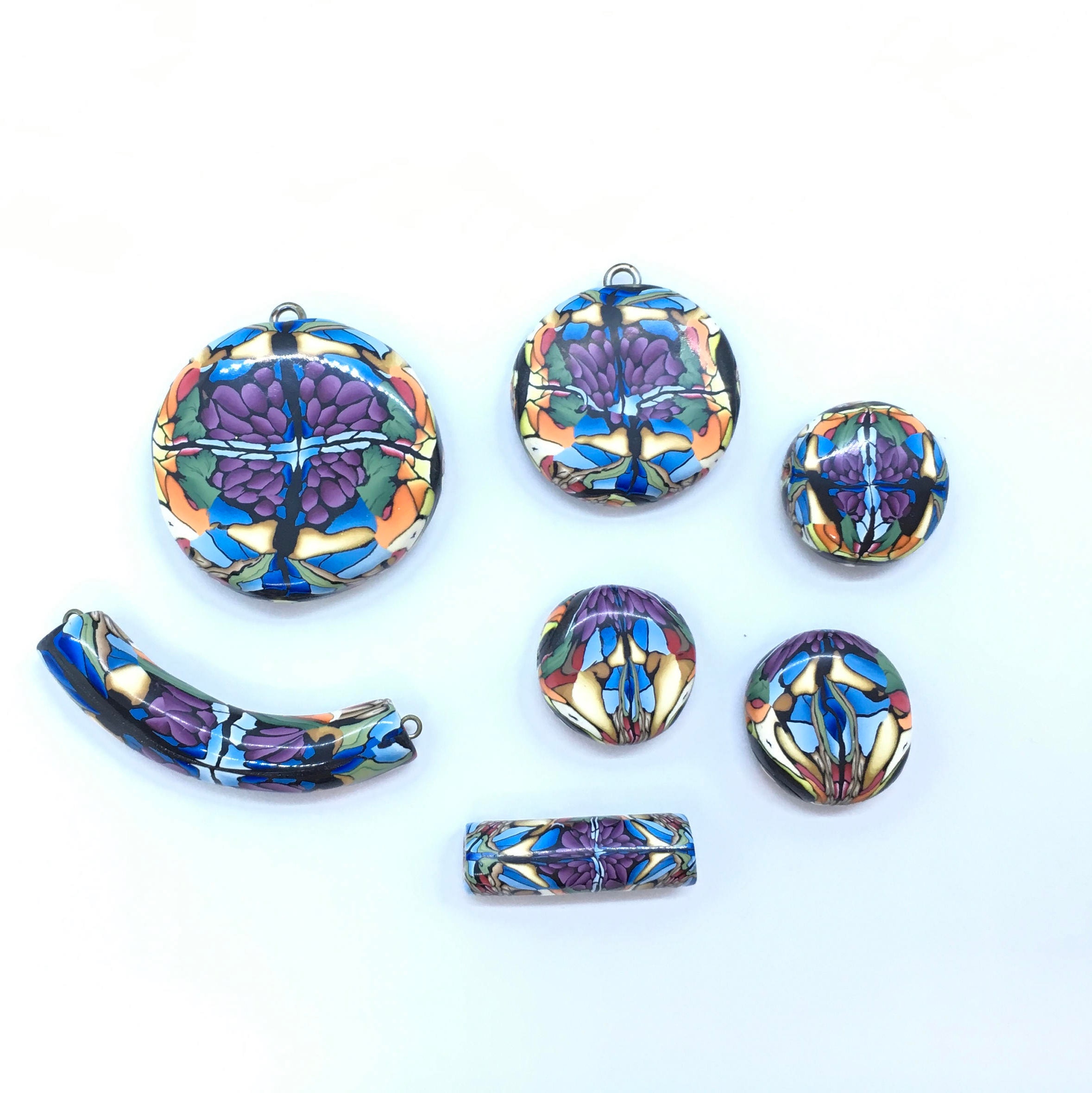 Polymer Clay Handmade Large Loose Bead Set with 2 Pendants Etsy