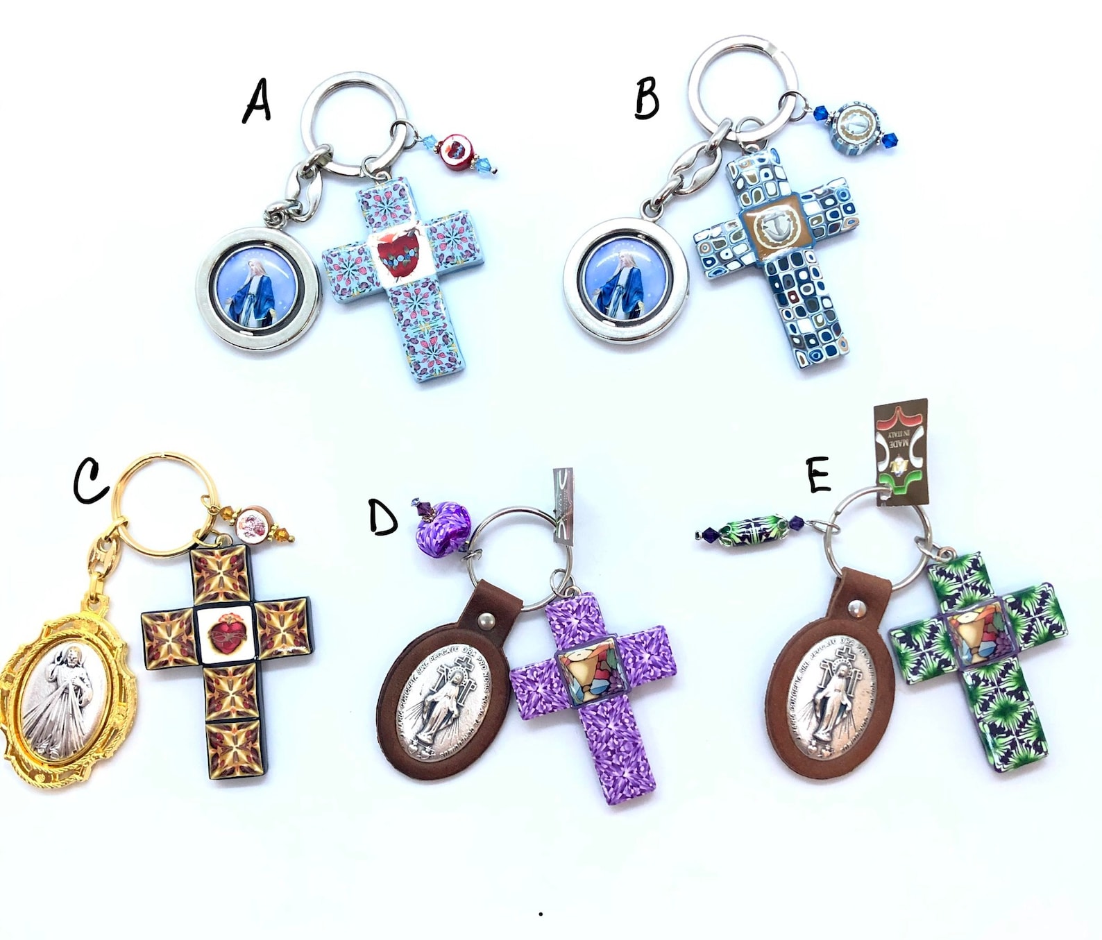 Cross Keychain Polymer Clay Christian Catholic Religious Etsy