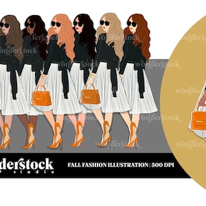 Fall Fashion Girl, Fall PNG, Planner Girl, Fashion Illustration Clip Art, Fashion Clip Art, Planner Stickers image 1