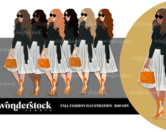 Fall Fashion Girl, Fall PNG, Planner Girl, Fashion Illustration Clip Art, Fashion Clip Art, Planner Stickers